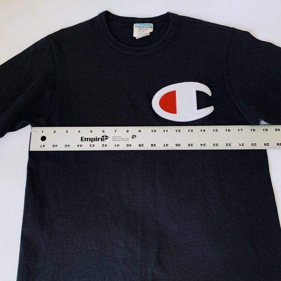 Champion T-shirt VTG Men M Black Short Sleeve Tee Big C Patch Logo Retro 90s Y2K - Picture 6 of 7
